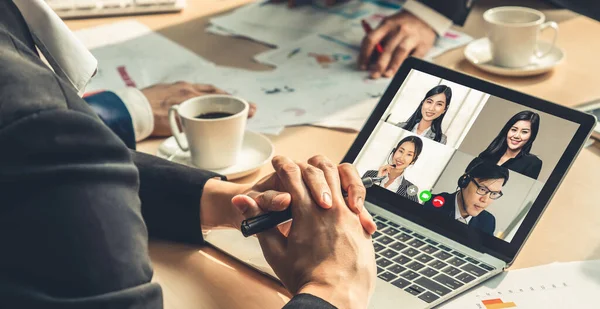 Grupo Videollamadas Gente Negocios Que Reúne Lugar Trabajo Virtual Oficina — Foto de Stock