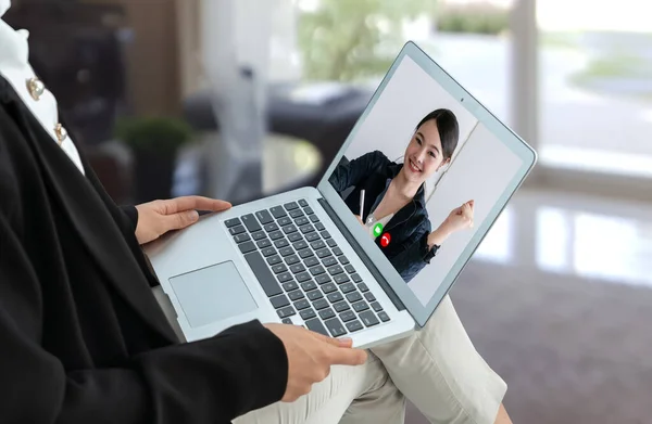 Video Call Business People Meeting Virtual Workplace Remote Office Telework — Stock Photo, Image