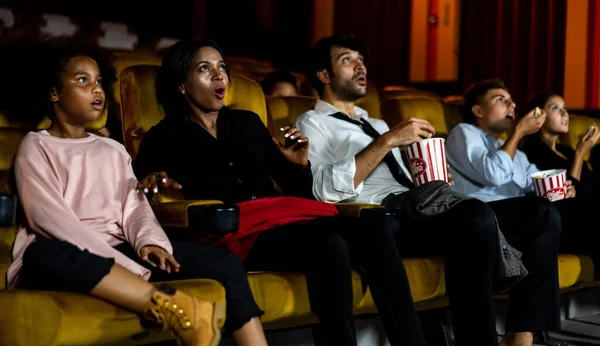 Shocked Audience Watching Horror Movie Cinema — Stock Photo, Image