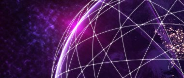 3 boyutlu illüstrasyon modern yaratıcı iletişim ve internet ağ haritası akıllı şehirde bağlanıyor. Uluslararası 5G kablosuz dijital bağlantı kavramı ve gelecekteki şeylerin interneti.