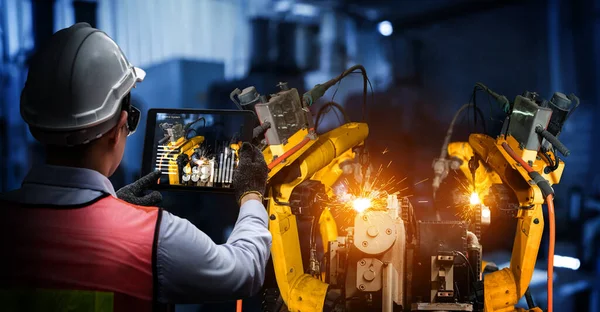 Bras Robotisés Industrie Intelligente Pour Technologie Production Industrielle Numérique Montrant — Photo