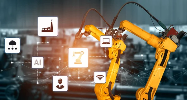 Sanayi Veya Endüstriyel Devrimin Otomasyon Üretim Sürecini Iot Yazılımını Gösteren — Stok fotoğraf