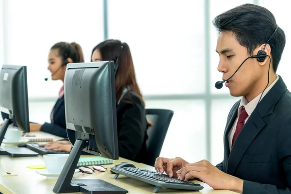 Business People Wearing Headset Working Office Support Remote Customer Colleague — Stock Photo, Image