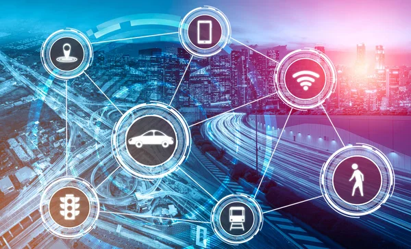 Concetto Tecnologia Trasporto Intelligente Futuro Traffico Automobilistico Strada Sistema Intelligente — Foto Stock