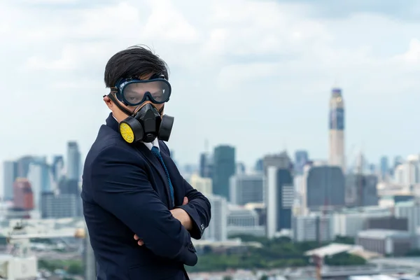 Young office worker with face mask quarantine from coronavirus or COVID-19. Concept of protective working environment to reopen business and stop spreading of coronavirus or COVID-19.