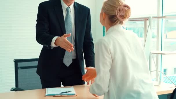 Cercatore di lavoro e manager stretta di mano nel colloquio di lavoro — Video Stock