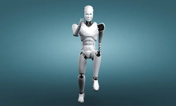 Τρέχοντας Ανθρωποειδές Ρομπότ Δείχνει Γρήγορη Κίνηση Και Ζωτικής Σημασίας Ενέργεια — Φωτογραφία Αρχείου