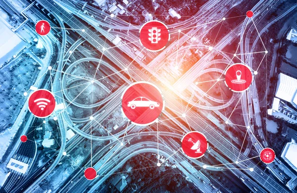 Smart Transport Technology Concept Future Car Traffic Road Virtuální Inteligentní — Stock fotografie