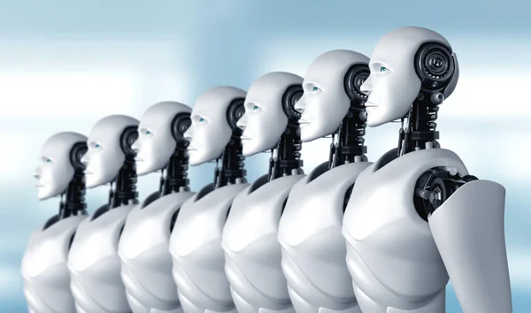Ilustración Del Grupo Humanoide Robot Concepto Inteligencia Artificial Futura Cuarta —  Fotos de Stock