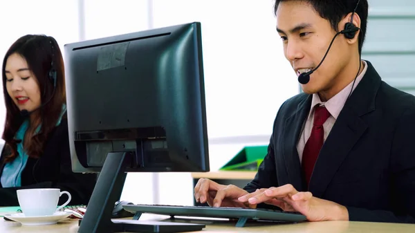 Business People Wearing Headset Working Office Support Remote Customer Colleague — Stock Photo, Image