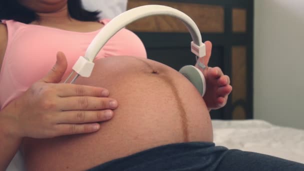 Bonne femme enceinte et attend bébé à la maison. — Video