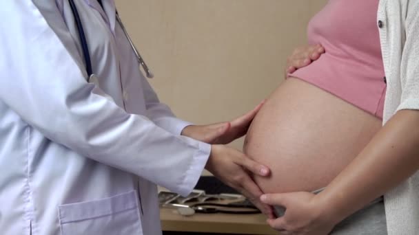 Gravid kvinna och gynekolog doktor vid sjukhuset — Stockvideo