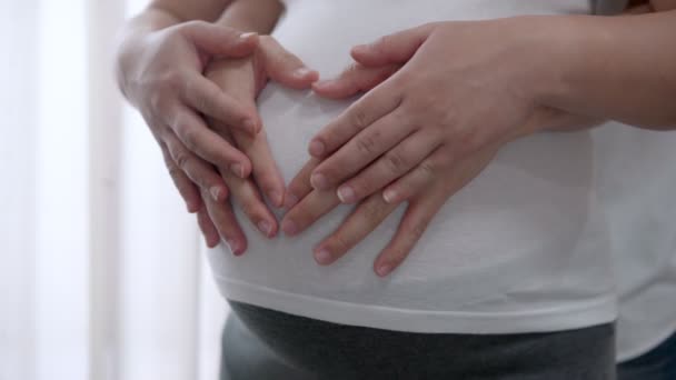 Couple enceinte se sent l'amour et se détendre à la maison. — Video