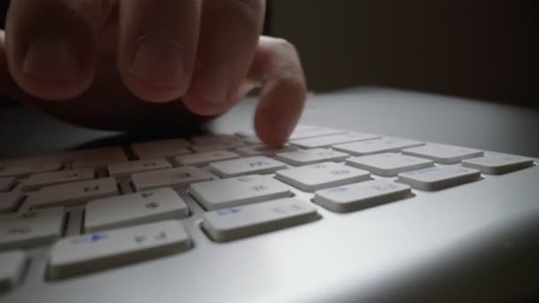 Close-up time lapse typing on keyboard with fingers. Macro soft focus dolly shot — Stock Video