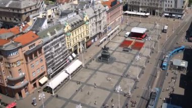 Aerial View Time Lapse Zagreb Şehir Merkezi, Hırvatistan