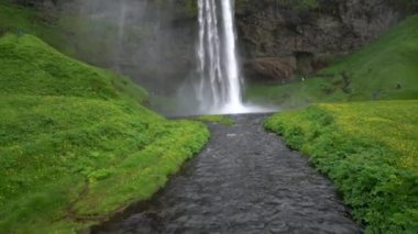 İzlanda 'da Sihirli Seljalandsfoss Şelalesi.