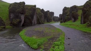 İzlanda 'daki eşsiz Fjadrargljufur manzarası.