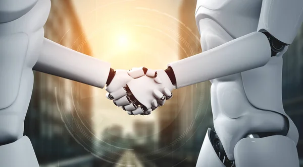 Rendering Humanoid Robot Handshake Collaborate Future Technology Development Thinking Brain — Stock Photo, Image