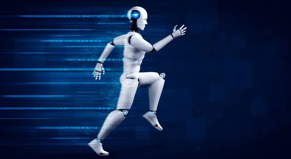 Τρέχοντας Ανθρωποειδές Ρομπότ Δείχνει Γρήγορη Κίνηση Και Ζωτικής Σημασίας Ενέργεια — Φωτογραφία Αρχείου
