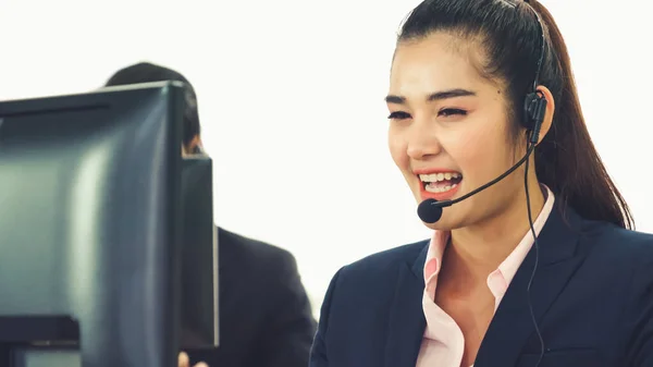 Business People Wearing Headset Working Office Support Remote Customer Colleague — Stock Photo, Image