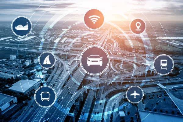 Concetto Tecnologia Trasporto Intelligente Futuro Traffico Automobilistico Strada Sistema Intelligente — Foto Stock