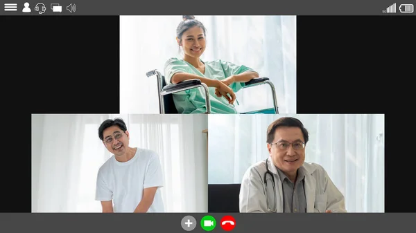Medico Paziente Che Parlano Videochiamata Servizio Telemedicina Applicazione Assistenza Sanitaria — Foto Stock