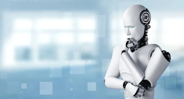 Myśląc Humanoid Robot Analizując Dane Informacji Koncepcji Sztucznej Inteligencji Przez — Zdjęcie stockowe