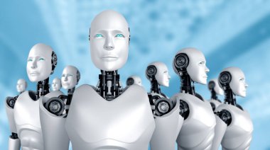 Robot insansı grubun gelecekteki yapay zeka kavramı ve 4. endüstriyel devrim konsepti. .