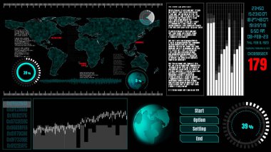 Bilgi grafiğindeki büyük veri analizi için gelecekteki kullanıcı arayüzü paneli. Dijital teknoloji konsepti için HUD GUI metin numarası grafik ögesi. 3B illüstrasyon .