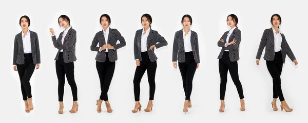 Pose Diferente Mesma Mulher Asiática Retrato Corpo Inteiro Definido Fundo — Fotografia de Stock