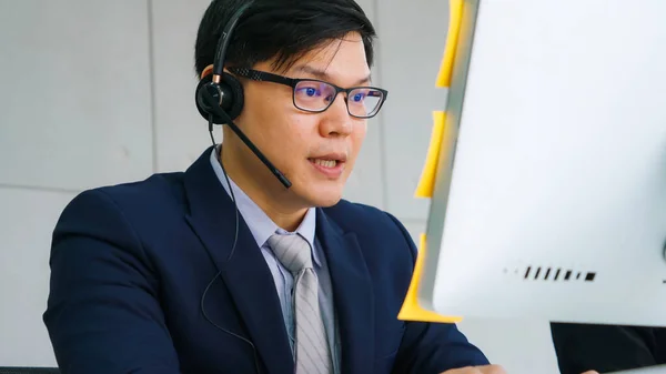 Business People Wearing Headset Working Office Support Remote Customer Colleague — Stock Photo, Image