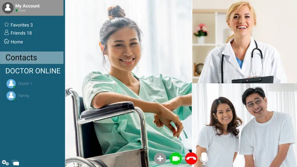 Doctor and patient talking on video call for telemedicine service . Online health care application in cropped zoom view of computer screen . Medical technology concept .