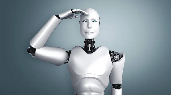 Ayakta Duran Insansı Robot Temiz Bir Arka Plan Için Ileriye — Stok fotoğraf
