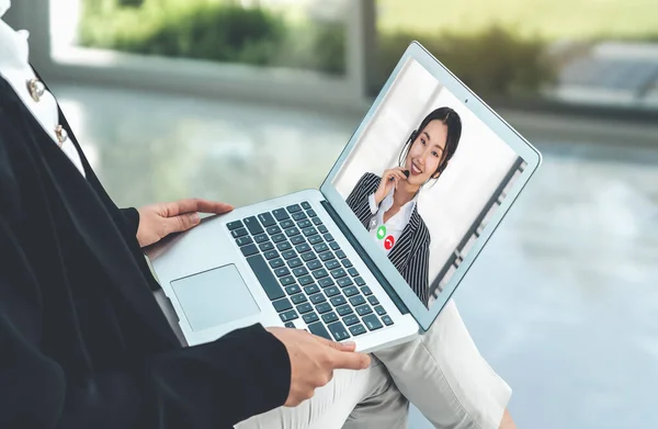 Videollamada Gente Negocios Reuniéndose Lugar Trabajo Virtual Oficina Remota Teleconferencia —  Fotos de Stock