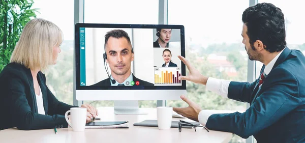 Groupe Appels Vidéo Gens Affaires Réunissant Sur Lieu Travail Virtuel — Photo