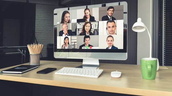 Videoanrufe Von Geschäftsleuten Die Sich Einem Virtuellen Arbeitsplatz Oder Einem — Stockfoto