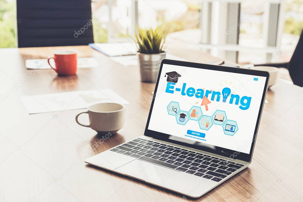 E-learning and Online Education for Student and University Concept. Video conference call technology to carry out digital training course for student to do remote learning from anywhere.