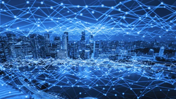 Het moderne creatieve communicatie- en internetnetwerk verbinden in smart city — Stockfoto