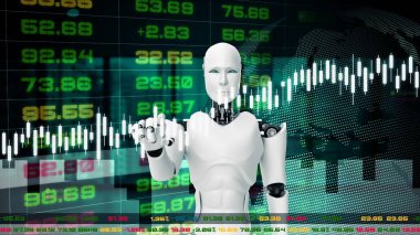 Fütürist robot, borsa ticareti için yapay zeka CGI