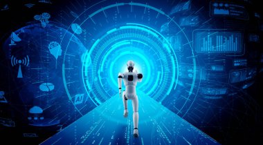 Koşan robot insansı hızlı hareket ve hayati enerji gösteriyor