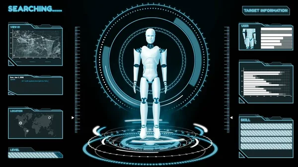 面向未来的机器人，人工智能CGI大数据分析和编程 — 图库照片