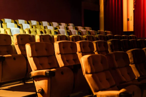 Рядок жовтого сидіння в кінотеатрі — стокове фото