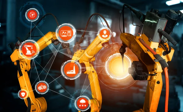 Akıllı endüstri robot silahları dijital fabrika üretim teknolojisi için — Stok fotoğraf