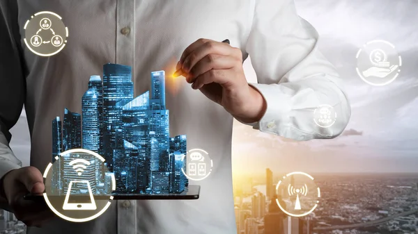 Moderne kreative Kommunikation und Internetnetzwerk verbinden sich in Smart City — Stockfoto