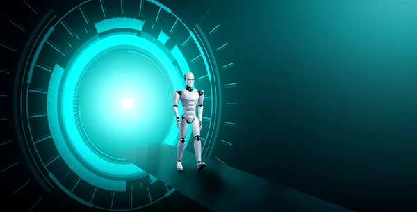 Robot de representación 3D humanoide en el mundo de fantasía de ciencia ficción — Foto de Stock