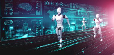 Koşan robot insansı hızlı hareket ve hayati enerji gösteriyor