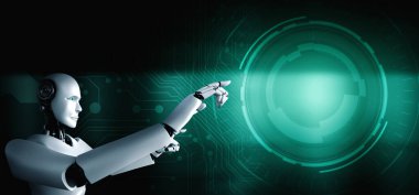 Kopya uzayında parmağa dokunan yapay zeka robotu