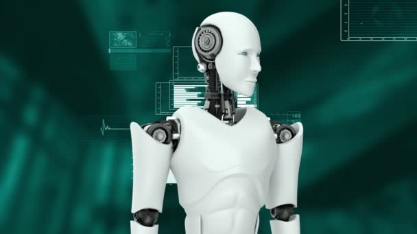 未来型ロボット 人工知能Cgiビッグデータ分析とプログラミング ロボット男3Dレンダリングアニメーション — ストック動画