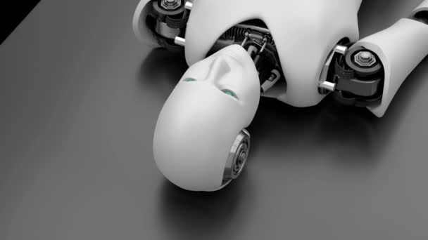 Futurystyczny Robot Leżący Łóżku Sztuczna Inteligencja Cgi Czarnym Tle Robotic — Wideo stockowe