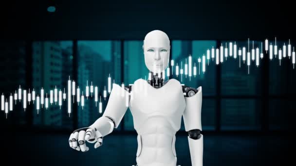 Futuristic Robot Artificial Intelligence Cgi Stock Exchange Market Trading Robotic — Stock Video
